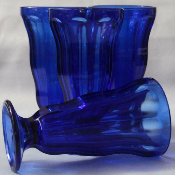 Cobalt Blue Tulip Sundae Glasses | Vintage Anchor Hocking Parfait Malt Milkshake - Picture 1 of 6